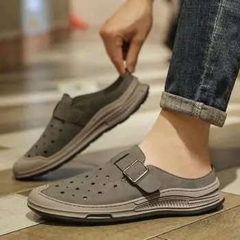 Summer hot selling sandals for men s shoes Casual Mens Breathable Slip on SANDALS Outdoor Beach Walking High quality sandals 39 серый