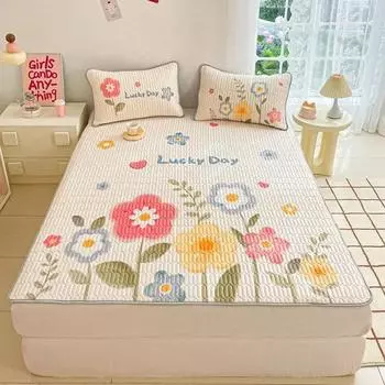 Summer Ice Cold Latex Cooler Mat 3pcs Cartoon Flat Bed Sheet Foldable Mattress Cover Queen Double Bedspread with 2 Pillowcase 120x200cm-2pcs set