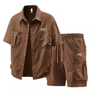 Summer Ice Silk Short Sleeve Set Men s Short Sleeve Shirt Five Leg Pants Workwear Set XXXXL