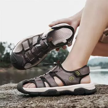 Summer Imitation Leather Sandals for Men Casual Wear Dad Slippers Men s Middle-aged and Elderly Beach Shoes Big Size 38-46 38 чёрный