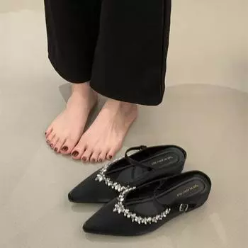 Summer Internal Elevation Women s Mules Slippers Fashion Crystal Slides Casual Street Style Slingback Shoes 35 серебряный