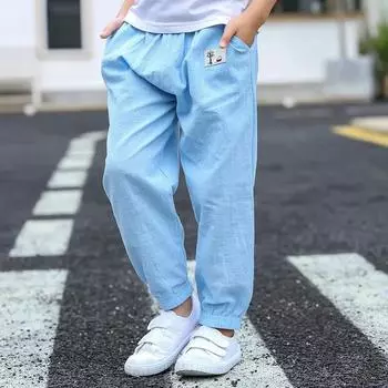 Summer Kids Mosquito-Proof Pants Loose Wide-Leg Pants Airy Lantern Lounge Sleepwear for Boys Girls Comfortable Casual Clothing 160cm чёрный