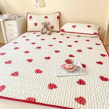 Summer Latex Cooling Mat Kit 3pc Student Dormitory Double Bedspread Breathable Bedsheet Pillowcase Set Cold Mattress Pad Cover 90x200cm-2pc set