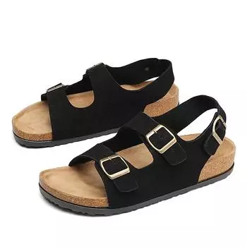 Summer Light Double Button Sandals Shoes Suede Slippers Men Sandals Fashion Handmade Casual Platform Outdoor Men Beach Sandals 36 чёрный