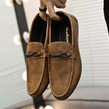 Summer Loafers Men S One-Pedal Lazy Breathable Driving Men S Casual Leather Shoes Men S Soft Soles 39 жёлтый