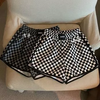 Summer Loose Large Size New Niche Versatile Plaid Shorts for Women M белый