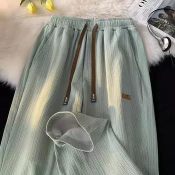 Summer Men and Women s Same Loose Casual Long Pants Straight and Versatile Fashion Pants Thin Ice Silk High-end Wide-leg Pants M