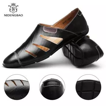 Summer Men Casual Shoes Loafers Breathable Men Footwear Slip On Hollow Out Men Dress Shoes Driving Loafers Zapatos De Hombre 6 чёрный