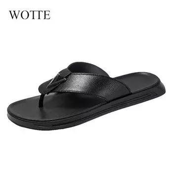 Summer Men Flip Flops Beach Flip Flops Leather Slippers Men Flats Sandals Outdoor Rubber Beach Shoes Men Sandals Flip Flops 38 белый