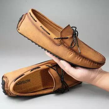 Summer Men Loafers Cow Suede Mens Casual Shoes Lightweight Walking Shoes Breathable Fashion Male Footwear New Slip on Boat Shoes 38 чёрный