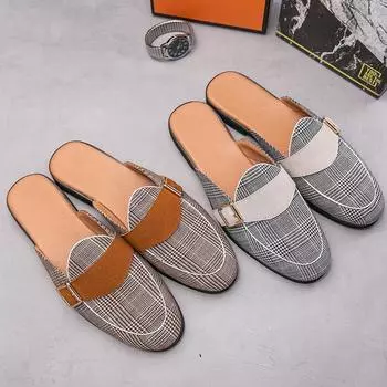 Summer men s breathable fashion bag head slippers British personality versatile casual no leather shoes 37 серый