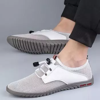 Summer Men s Classic Breathable Mesh Sports and Casual Shoes Fashion Brand Men s Comfortable and Non Slip Casual Leather Shoes 37 чёрный