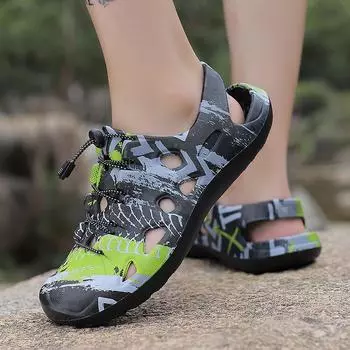 Summer Men s Hiking Outdoor Anti Slip Beach Soft Soled Walking Lightweight Hollow Breathable Trendy Flat Bottom Casual Shoes 39