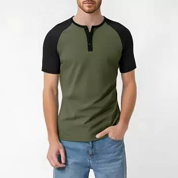 Summer Men s Matching Short-sleeved Shirt Single Breasted Breathable Sports Casual Top L армия зеленый