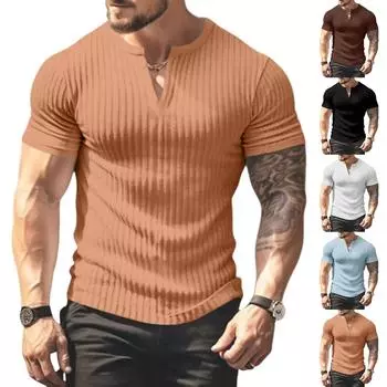 Summer Men s Matching Short-sleeved Shirt Single Breasted Breathable Sports Casual Top M