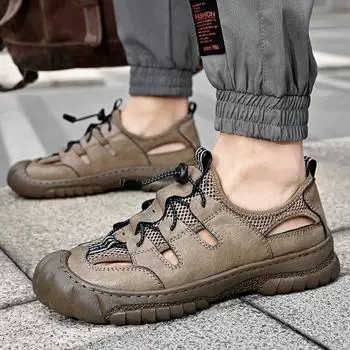 Summer men s sandals 2024 new trend hole shoes bag head soft sole breathable outdoor Vietnam Roman beach shoes 38 чёрный