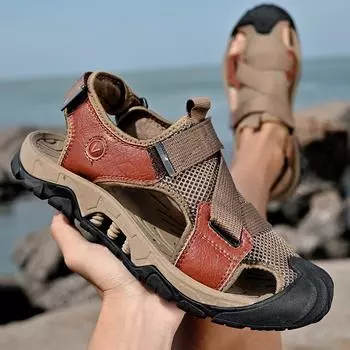 Summer Men s Sandals Leather Men s Casual Shoes Outdoor Men Leather Sandals for Men Beach Shoes Roman Men s Shoes 38 коричневый