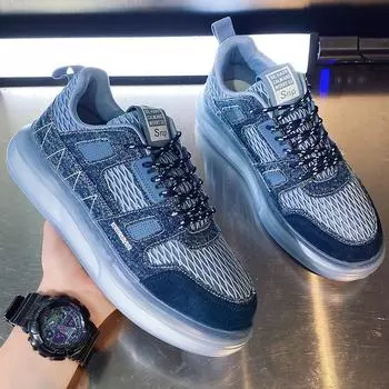 Summer Men s Shoes Breathable Thin Mesh Youth Thick Sole Shoes Fashion Trend Sports Shoes 39 чёрный