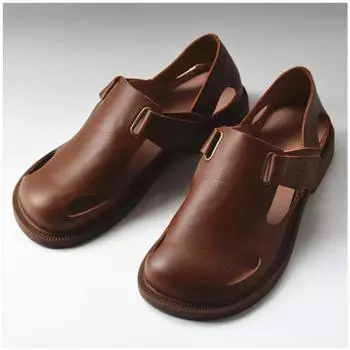Summer Men s Shoes Flat Full Real Leather Sandal Cowhide Black Casual Old-fashioned Retro Outdoor Men s Sandals Old Man 39 светло-коричневого