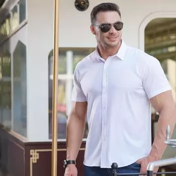 Summer Men s Thin Short-sleeved Shirt, Casual, Loose and Slightly Elastic Solid-color Business Men s Short-sleeved Shirt S красный