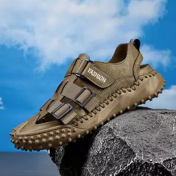 Summer Men Soft Sandals Comfortable Anti-slip Wearable Casual Genuine Leather Walking Outdoor Breathable Slippers Trekking Shoes 38 чёрный