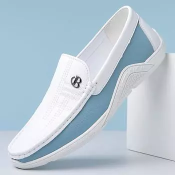 summer Mens Leather Shoes Casual Slip on Formal Dress Loafers Breathable Soft Flats for Male Non Slip Driving Office Work Shoes 38