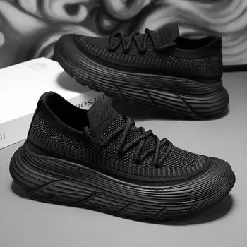Summer Mesh Breathable Socks Shoes for Men Thick Sole Heightened Sneakers Outdoor Casual Running Shoe Lazy Shoes Tenis Masculino 39 чёрный