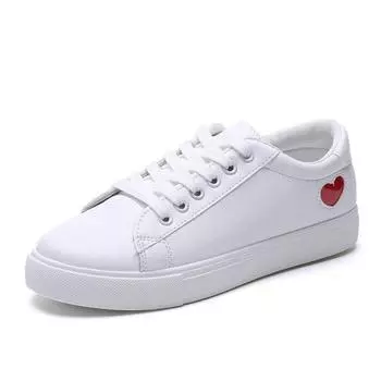 Summer new college style love fashion flat baseplate shoes solid color lace-up casual little white shoes women 35