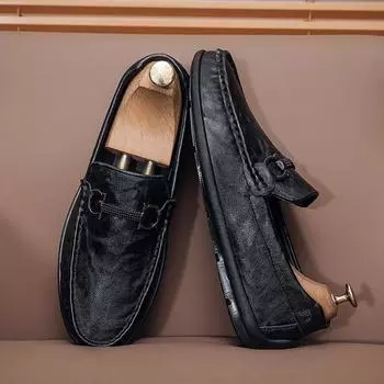 Summer new Doudou shoes leather shoes men s wear-resistant and comfortable one-pedal lazy shoes fashionable and versatile men s loafers 39
