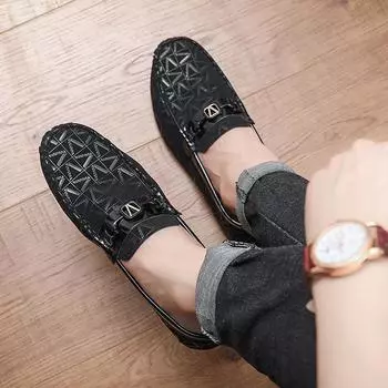 Summer new Doudou shoes men s casual trend soft leather soft-soled shoes fashion printing high-end men s loafers 39