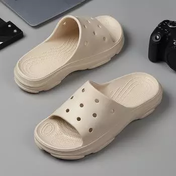 Summer new fashion casual stepping on shit soft-soled men s slippers home wear couple thick-soled one-word slippers 36 чёрный