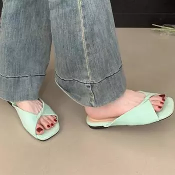 Summer new fashion square head open toe slippers outdoor beach vacation flat non-slip soft bottom wear-resistant flip flops35-40 35 фиолетовый