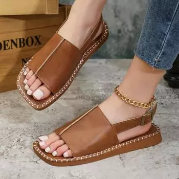 Summer New Flat Buckle Buckle One Strap Large Size Comfortable Sandals Female 36 чёрный