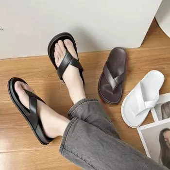 Summer New Flat Sandals for Women Non-Slip Flip Flops Disposable Clip-On Toes Beach Shoes for Couples 40 чёрный