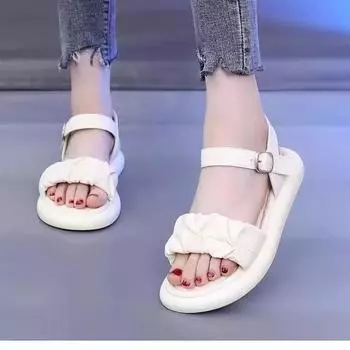 Summer new flat-soled sandals women s fashion and versatile soft-soled lightweight non-slip beach women s shoes 35 белый
