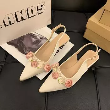 Summer New French Style Flower Shoes with High Heels and Exquisite Sandals for Women 40 чёрный