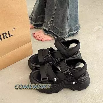 Summer New High-Heeled Sandals Thick-Soled Plus High Solid Color Open-Toed Sandals Wedge Platform Shoes Women s Shoes Size 34-39 35 бежевый