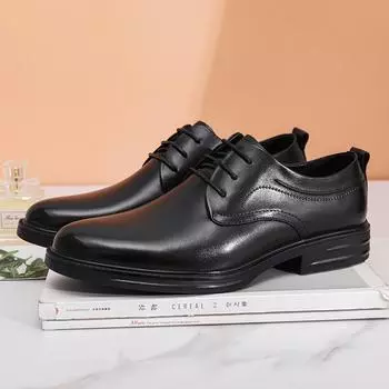 Summer new men s casual leather shoes men s business shoes first layer cowhide men s shoes work shoes men s leather shoes leather commuting 38 чёрный