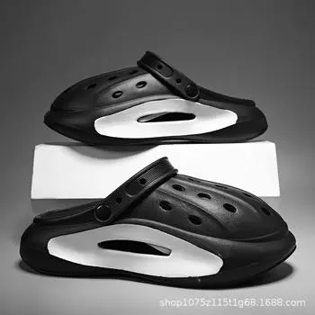 Summer new men s cool slippers non-slip and deodorant thick-soled hole shoes couples wear casual cool slippers 36-37 чёрный