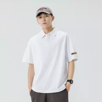 Summer New Men s Short-sleeved POLO Shirt Loose Men s Lapel Thin Short T-top M белый