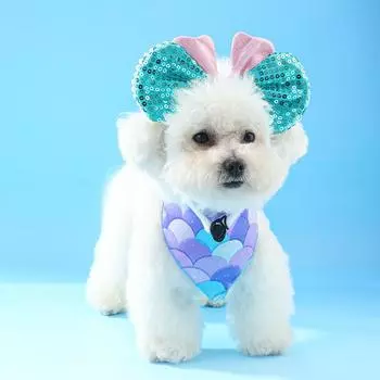 Summer New Mermaid Pearl Pet Headband Beach Tricolor Fish Scale Dog Scarf Dogs Stuff Pet Accessories Dogs Bow Tie Dog Bandana one size