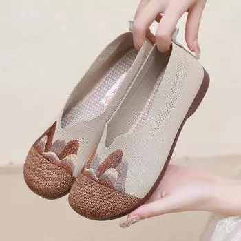 Summer new old Beijing cloth shoes shallow mouth one pedal mother shoes hollow soft sole non-slip work shoes breathable single shoes 35 серый