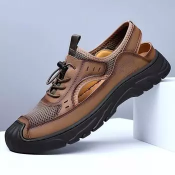 Summer New Roman Woven Hollow Casual Shoes Fashionable Headband Lacing Outdoor Comfortable Soft Sole Lightweight Beach Sandals 38 коричневый