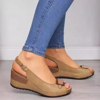 Summer new Rome. Heel heel women s shoes comfortable soft sole fish mouth sandals women 35 чёрный