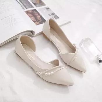 Summer new shallow mouth pointed head flat bottom soft sole side empty ladyshoes pregnant women 34