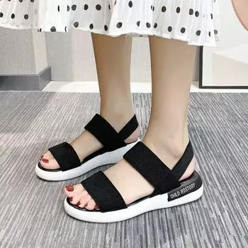 Summer New Sports Sandals Female Student Flat Outerwear Fairy Roman Beach Women s Shoes Elastic Band Sandals 40 чёрный