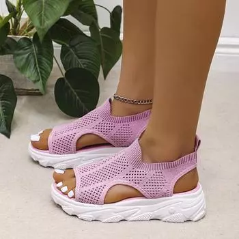 Summer new thick-soled fish mouth sandals women s woven mesh flat-soled beach shoes fashion casual student sports sandals 35 белый