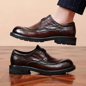 Summer new thick-soled heightening leather shoes men s business dress shoes casual leather shoes men s genuine leather breathable British leather shoe 38 чёрный