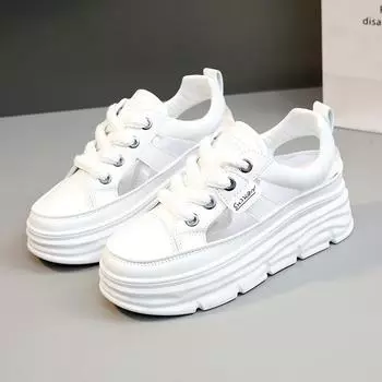 Summer New Women Hollow Out Sandals Luxury Brand Increase Platform Casual Shoes Ladies Small White Shoe Fashion Mujer De Verano 34 белый