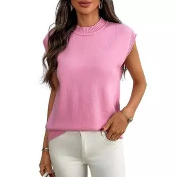 Summer New Women s Commuter Pullover Knitted Sweater In Solid Color S розовый